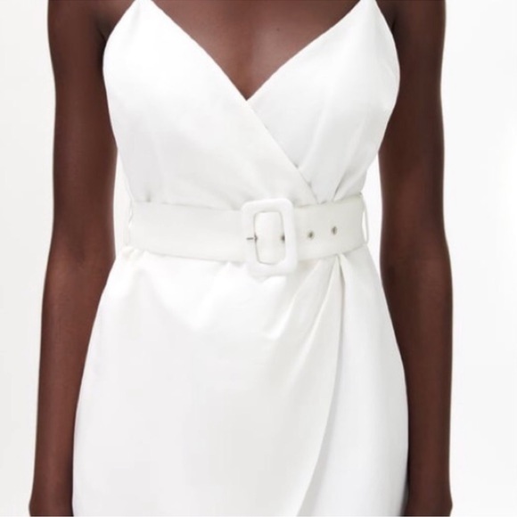 New ZARA  BELTED‎ white mini faux wrap adjustable strap going out party dress M - Picture 2 of 13